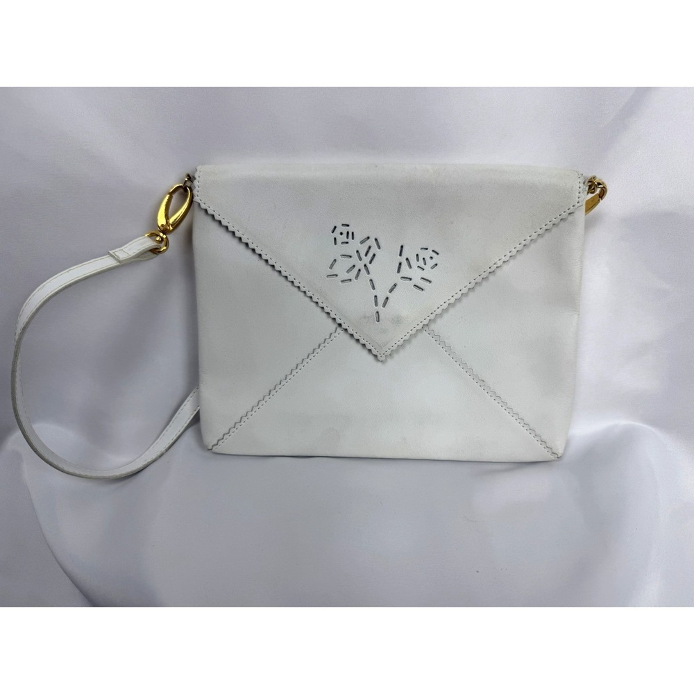 Vintage Newport News‎ White Faux Leather Envelope Crossbody Bag Floral 80s 90s